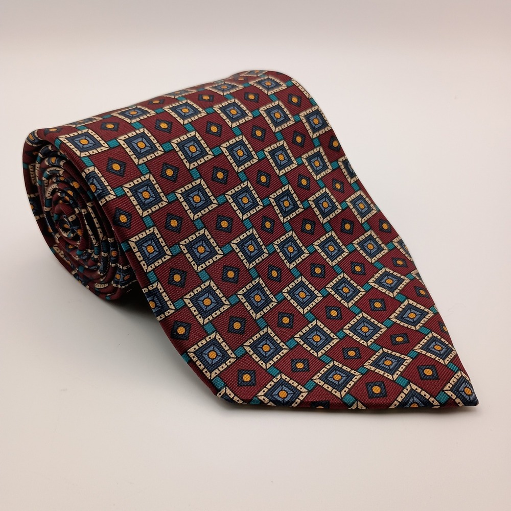 Vintage Christian Dior 3.75" Mens Burgundy Geometric Medallion Silk Necktie